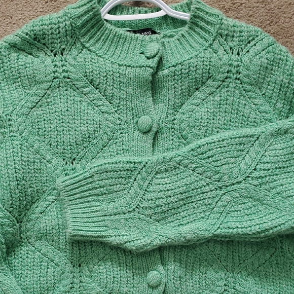 Mango Women's Mint Green Women's Cable Knit Cardigan Sweater Size L - Picture 5 of 11